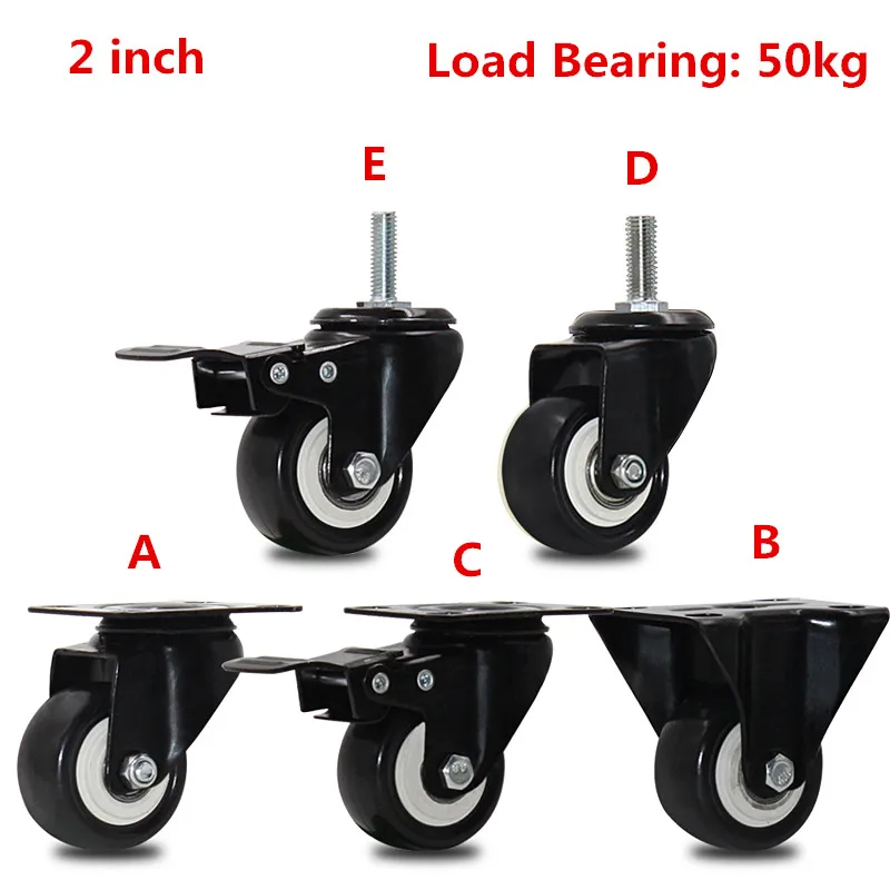 

4pcs 2 inches 50mm Heavy Duty 180kg Black Swivel Castor Wheels Trolley Furniture Caster Rubber