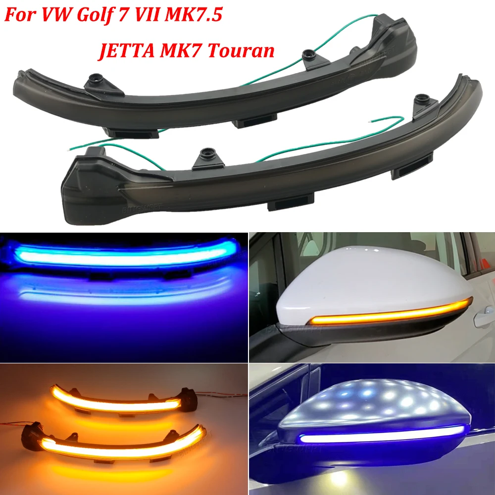 2X Dynamic Turn Signal LED Side Wing Rearview Mirror Indicator Blinker Sequential Light For VW Golf 7 G-T-I 2012-2018