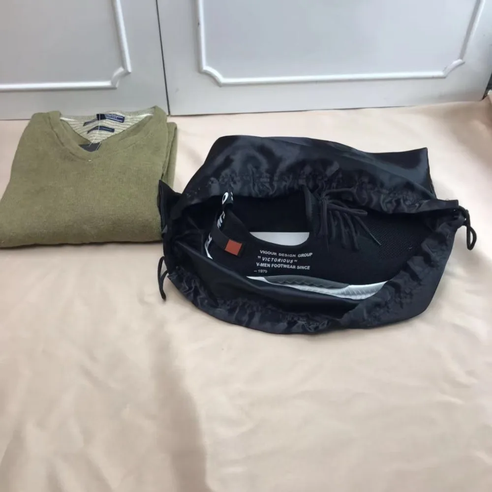 Large Silk Satin Drawstring Care Bag Custom Wigs Storage Dust Proof Packaging Pouch Black Reusable Sack Handbag Shoes Travel Bag
