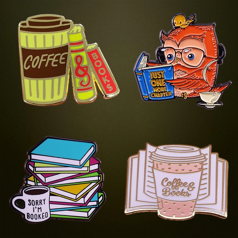 Coffee and Reading Time Brooch Enamel Pin Coffee& Tea Book Pins collection Bookworm Gift Literary Lovers Flair Addition