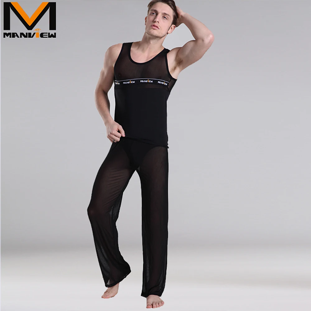 Mens Pants Transparent Mesh Sexy Long Casual Comfortable Home Pants Sport Sweatpants Spring Summer Jogger Trousers Loose Bottoms