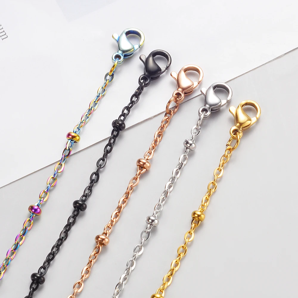 20pcs/lot Stainless Steel 5 Colors Clamp Bead Chain Necklace Satellite DIY Chains 2mm Thickness for Jewelry Making