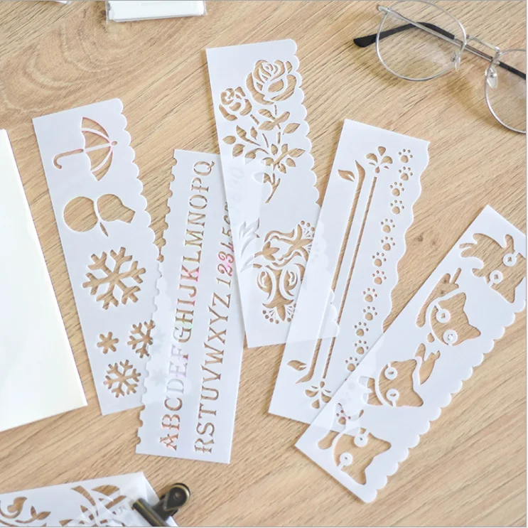 8 Pcs / set Child Painting Stencil Hollow DIY Scrapbook Album Decoration Diary Model Painting Stencil Painting template ruler