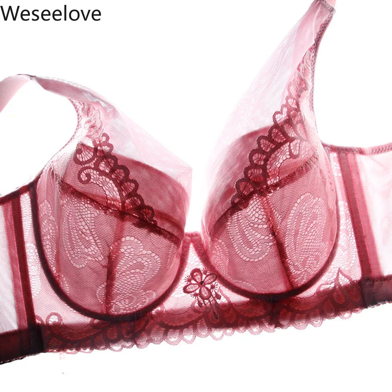 

Weseelove Ultra Thin Bra Top Large Cup F Sexy Big Size Bras for Woman Lace with Underwire Full Plus Lingerie S2-1