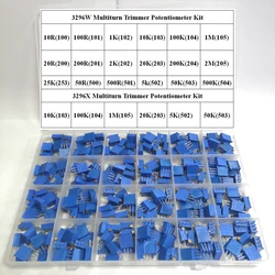 멀티턴 트리머 전위차계 키트, 고정밀 3296 가변 저항기, 무료 상자 포함, 3296W, 3296X, 50R-1M, 24 값, 240 개