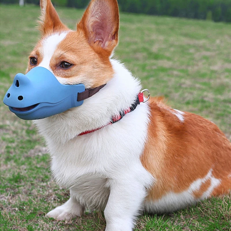 Pet Dog Muzzle Rhino-shaped Muzzle Anti-barking and Anti-bite Pure Silicone Small and Medium-sized Dogs Mouth Blocking Tool