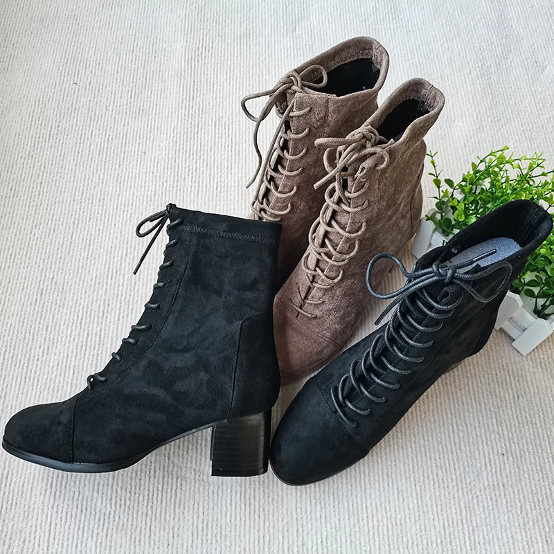 INS HOT women Ankle boots plus size 22-26.5 cm length autumn and winter boots women Round toe Elastic cloth mid-heel booties