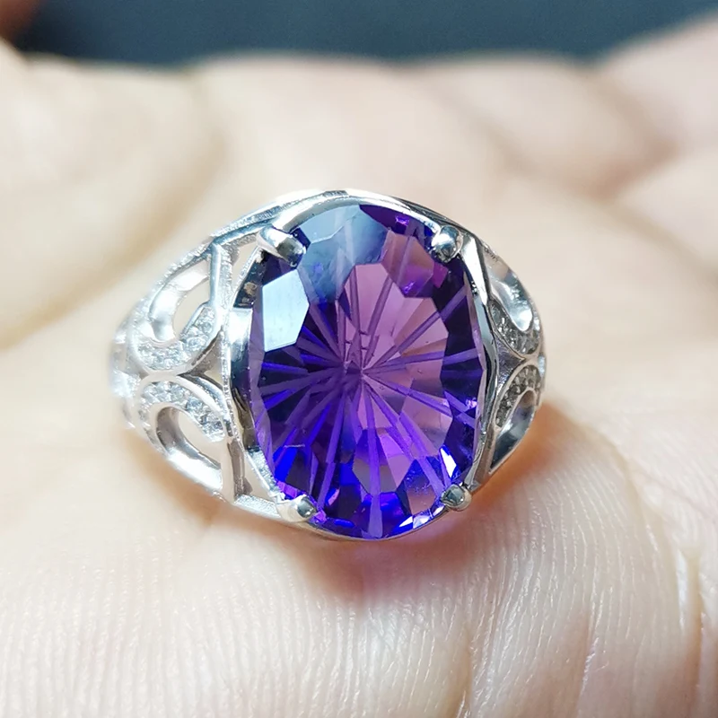 

Natural real amethyst ring 925 sterling silver 10*14MM 6.5ct gemstone For men or women rings Fine jewelry1