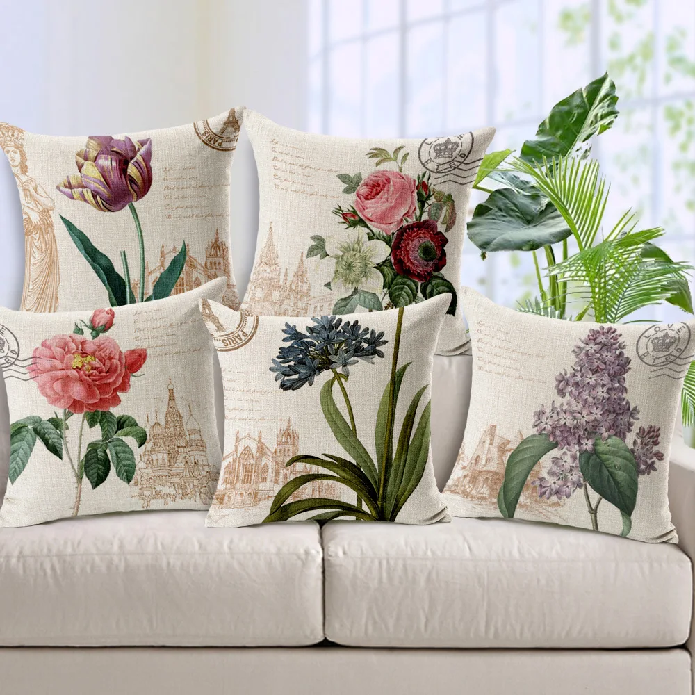 Retro Colorful Flowers Pillows Floral Pillowcase for Home Decorative Decoration Sofa Pillowcase Customized