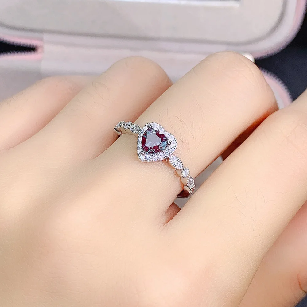 Hot Selling June Birthstone Alexandrite Engagement Heart Ring 925 Sterling Silver Jewelry For Women Gift