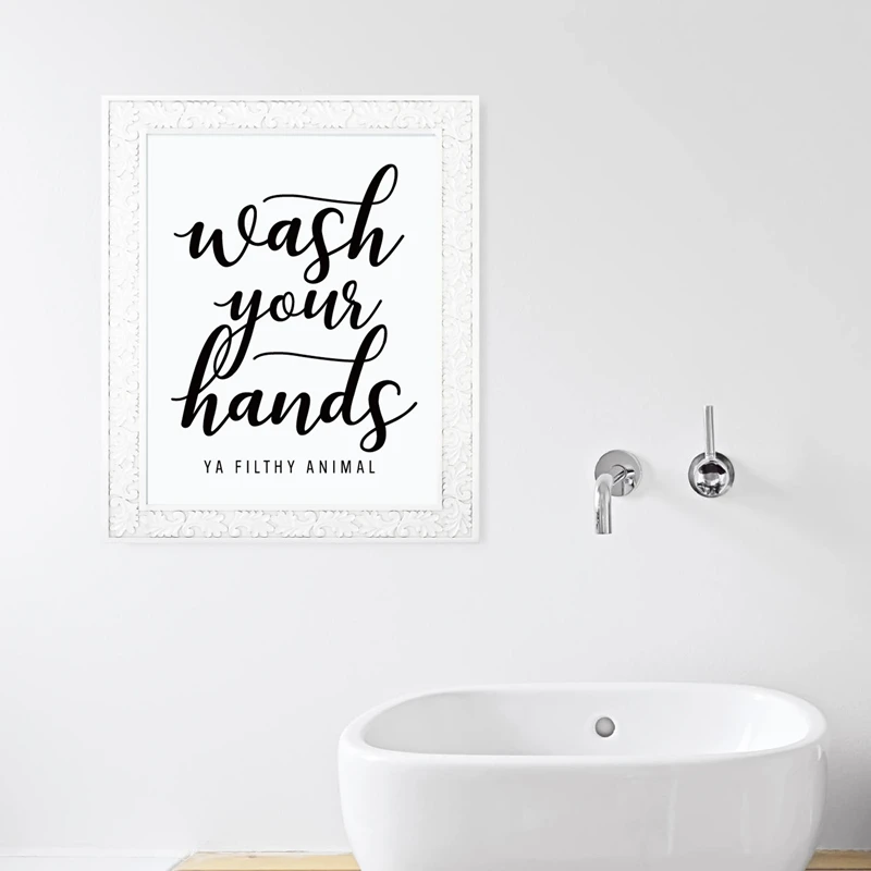 Wash Your Hands You Filthy Animal Wall Art Canvas Poster Print Funny Bathroom Quotes Art Painting Black Typography Home Decor