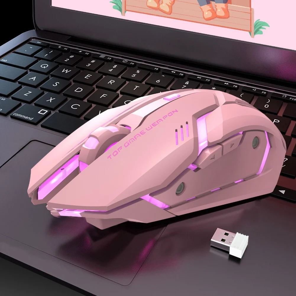 Pink Black Three Mode T1 Ergonomic 2.4G Rechargeable Mouse for PC Computer Silent Backlit USB Optical Wireless Gaming Mouse