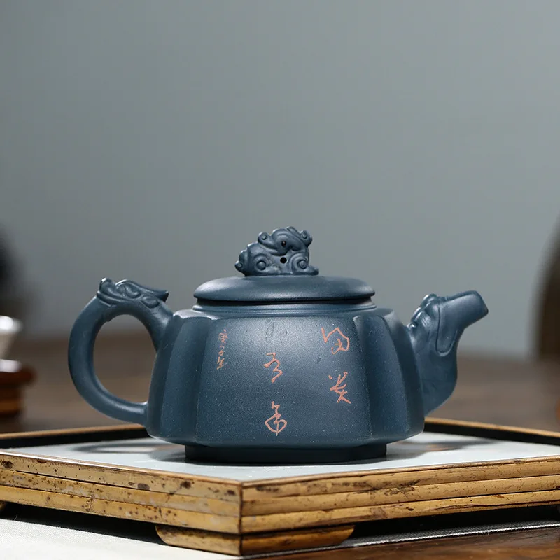 

270ml Master Purple Clay Teapots Handmade Fish Pattern Tea Pot Raw Ore Azure Mud Kettle Chinese Zisha Tea Set Customized