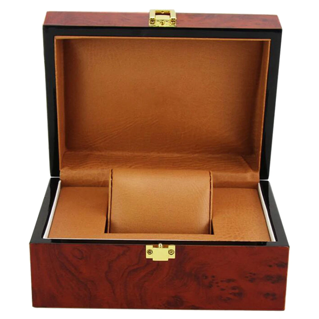 Luxury Cushion Interior Wooden Lock Clasp Solid Metal Jewelry Watch Storage Display Box Showcase Mens Gift 18.5x13.5x8.5cm