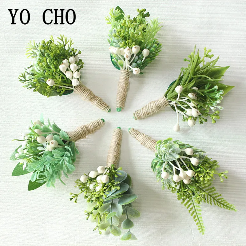 YO CHO Wrist Corsage Christmas Berries Wedding Boutonniere Forest Style Girl Bracelet Eucalyptus Leaves Men Wedding Boutonnieres