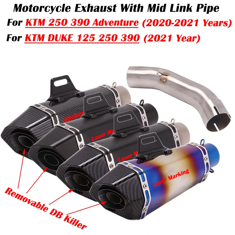 

For KTM DUKE 125 250 390 ADV Adventure 2020 2021 Motorcycle Exhaust Escape Modify Muffler With Cover Mid Link Pipe DB Killer