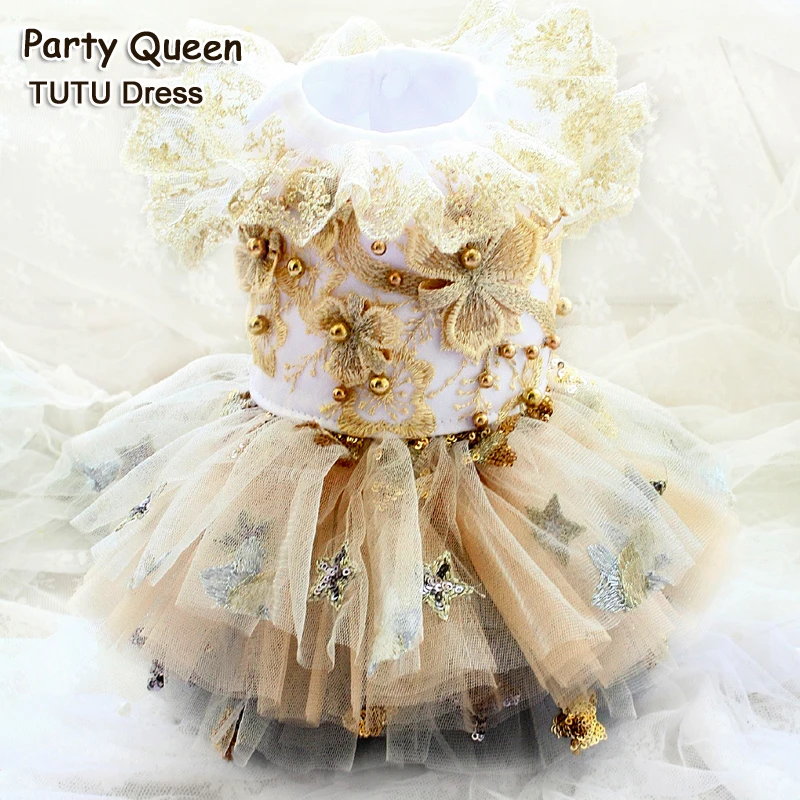 

Dog Clothes Princess Dress Pet Tutu Champagne Hot Stamping Lace Skirt Magical Stars Outwear Party Take Photos Fashion Design