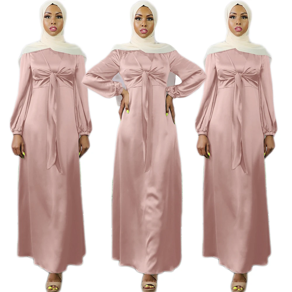 

Ramadan Eid Muslim Women Satin Long Dress Abaya Islamic Maxi Robe Arabic Female Kaftan Turkish Moroccan Middle East Dresses New