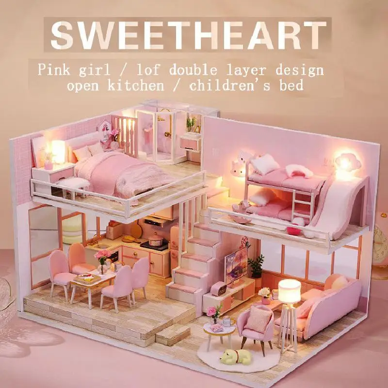 Kit casa delle bambole fatta a mano Puzzle 3D in legno Mini costruzione di assemblaggio casa delle bambole con kit di mobili Giocattoli per bambini Regali di compleanno