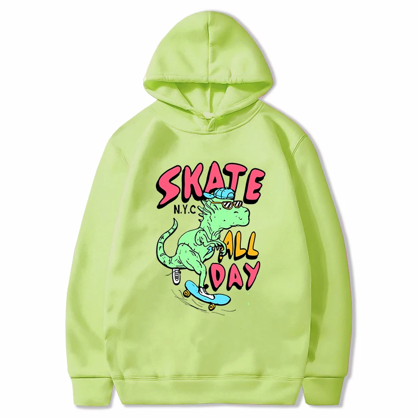 Skateboard Dinosaur Cartoon Printing Children's Clothing for Boys & Girls Fall and Winter Long-sleeved Hoodie Fleece Sweatshirt