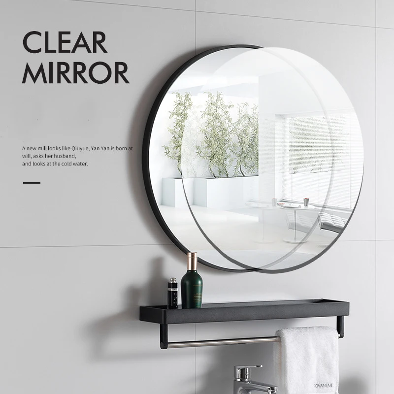 60cm Decorative Mirror Round Bathroom Mirror With Shelf Wall Hanging Free Punch For Women Make Up Miroir Vanity Mirrors