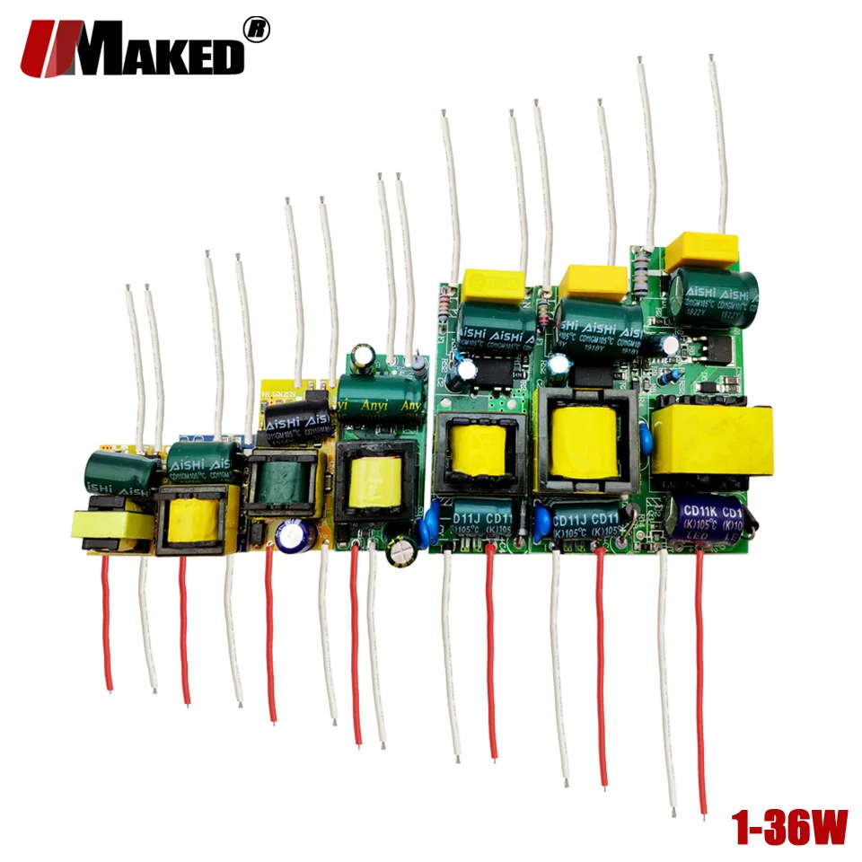 Controlador LED 300mA 1-3W 3-5W 4-7W 8-12W 12-18W 18-25W 25-36W Fuente de alimentación LED PCB interior AC85-265V 1W Transformadores de iluminación