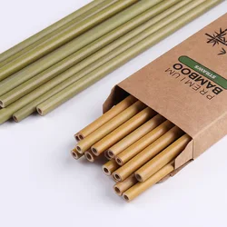 Nature Bamboo Straw 12pcs/box One Brush Drink Bamboo Straws 20cm