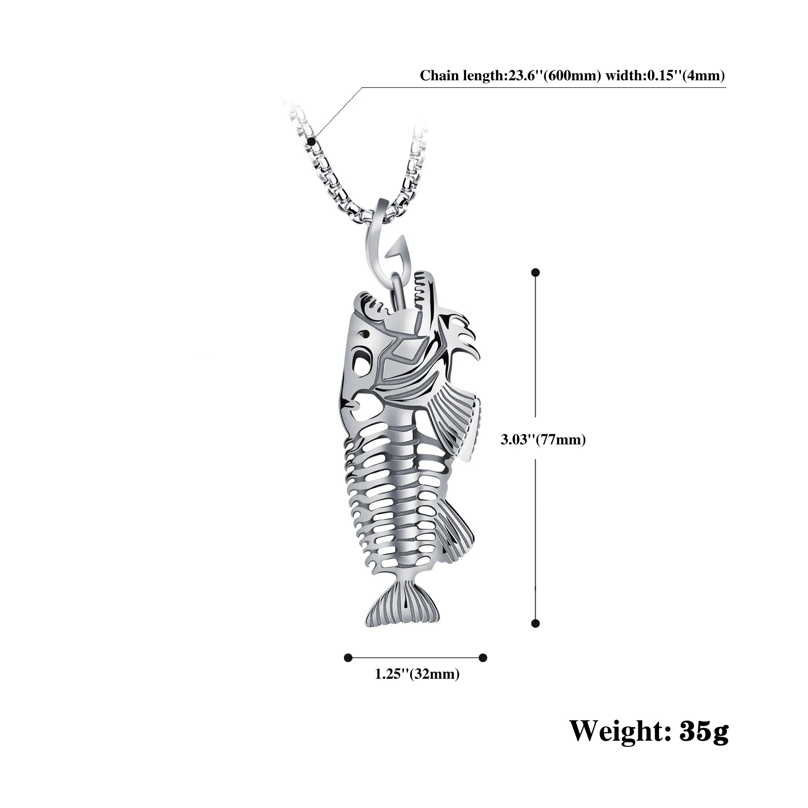 Cool Fish Bone Whole Fish Skeleton Stainless Steel Pendant Necklace Retro Jewelry Personality Hip-Hop Rock Jewelry Gift