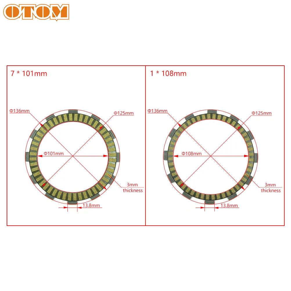 OTOM Motorcycle Clutch Friction Plates (101mm+108mm) Clutch Disc Kit 22202-KSC-670 For HONDA CRF250R 08-20 CRF250X 04-19 CRF250R