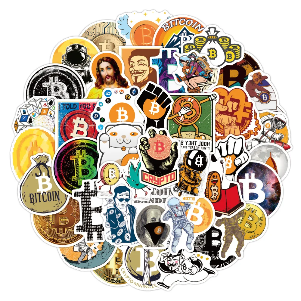 50 قطعة/الحزمة مضحك بيتكوين/Dogecoin ملصقات العملات التذكارية للدراجات النارية الكمبيوتر المحمول سيارة الأطفال صائق