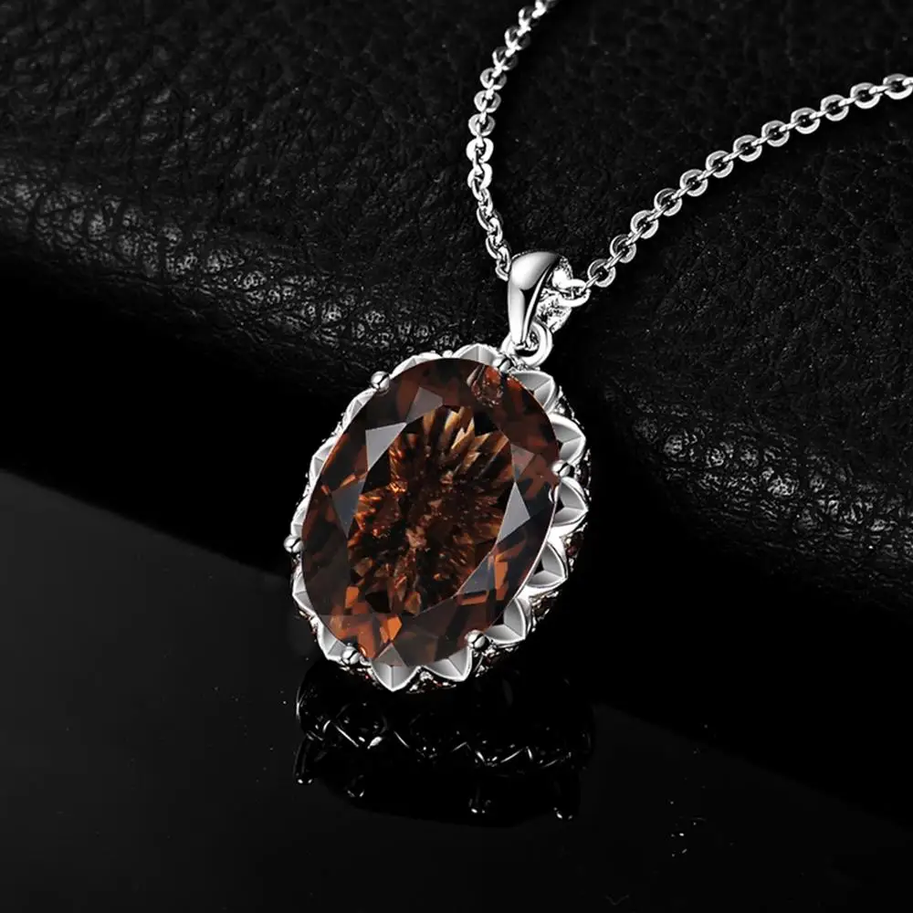 JewelryPalace Large 8ct Natural Smoky Quartz Pendant Necklace for Women Gemstone Statement 925 Sterling Silver Necklace No Chain