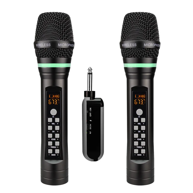 

2021 UHF Handheld Wireless Bluetooth Karaoke Microphone Micro Echo Treble Bass Adjust Channel Home Microphones with Receiver