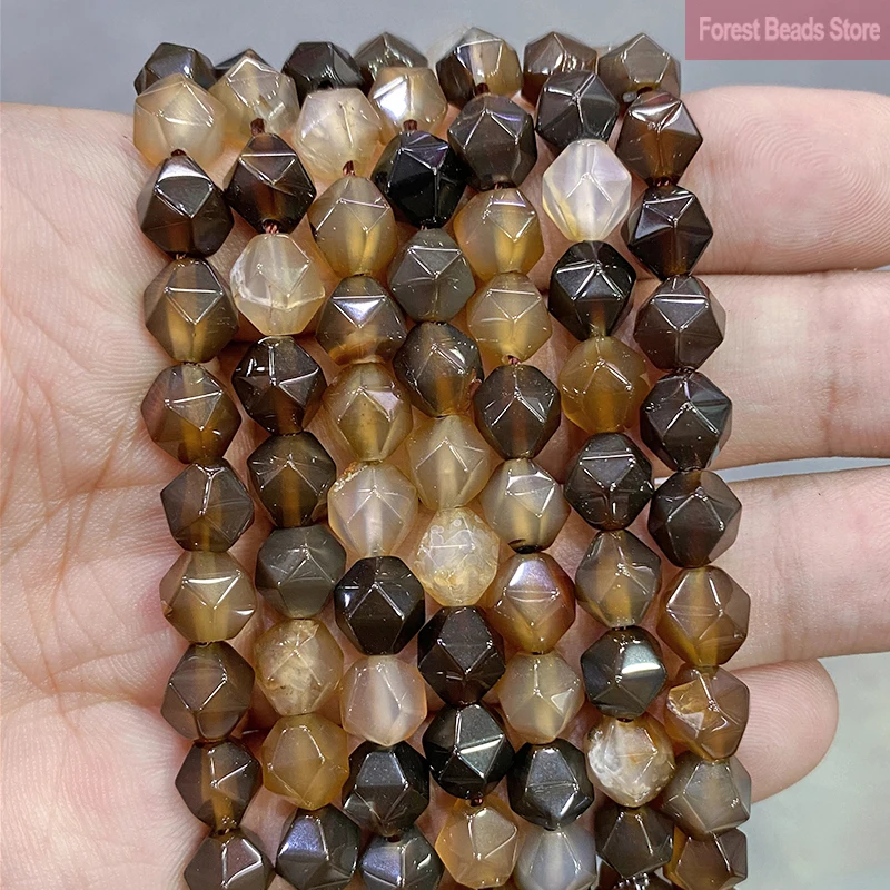 

Natural Smooth Faceted Brown Coffee Agates Loose Spacers Beads for Making Jewelry DIY Bracelet Accessories 14" Inch Chains 8MM