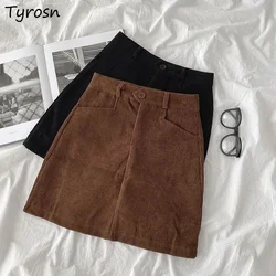 Women Skirts Solid High Waist Retro Corduroy Mini Faldas Chic Fashion Harajuku Korean Style Autumn Winter New Cloth Streetwear