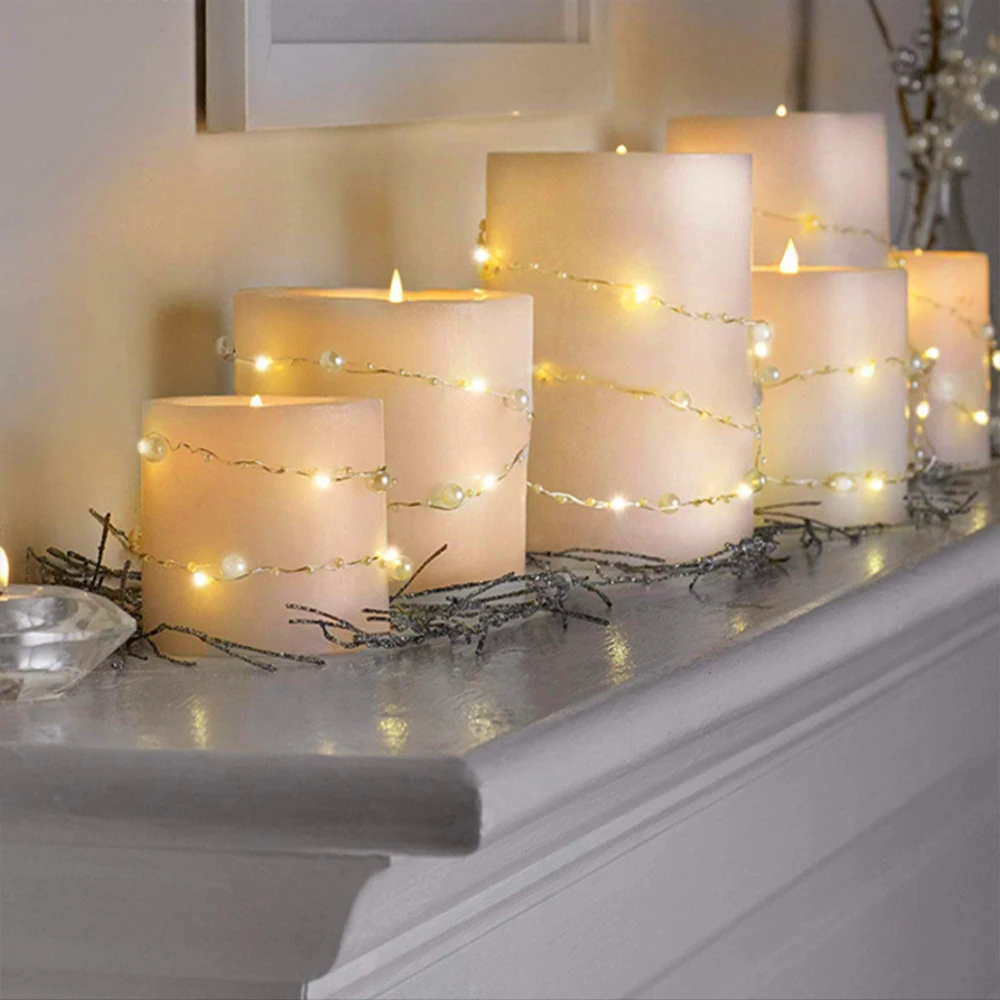   Guirnalda de luces LED con alambre de cobre y perlas, guirnalda con batería de 2M, 5M, 10M, lámparas de hadas DIY para el hogar, regalos de fiesta de boda y vacaciones