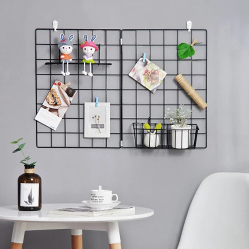 Nordic Iron Grid Wall Art Decoração Prateleira, Home Decor, Quarto Fotos Frame, Cartões Postais Mesh Display, Organizador De Armazenamento, Racks