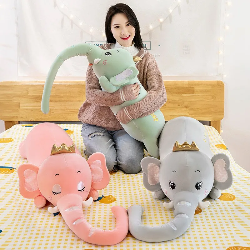 160cm Kawaii Plush Long Nose Elephant Doll Toy Kids Sleeping Back Cushion Cute Stuffed Elephant Baby Accompany Doll Xmas Gift