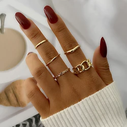 IPARAM Punk Metal Thick Chain Geometric Joint Ring Set Women's Retro Gothic Rock Wide Knuckle Finger Rings Fashion Jewelry Gift