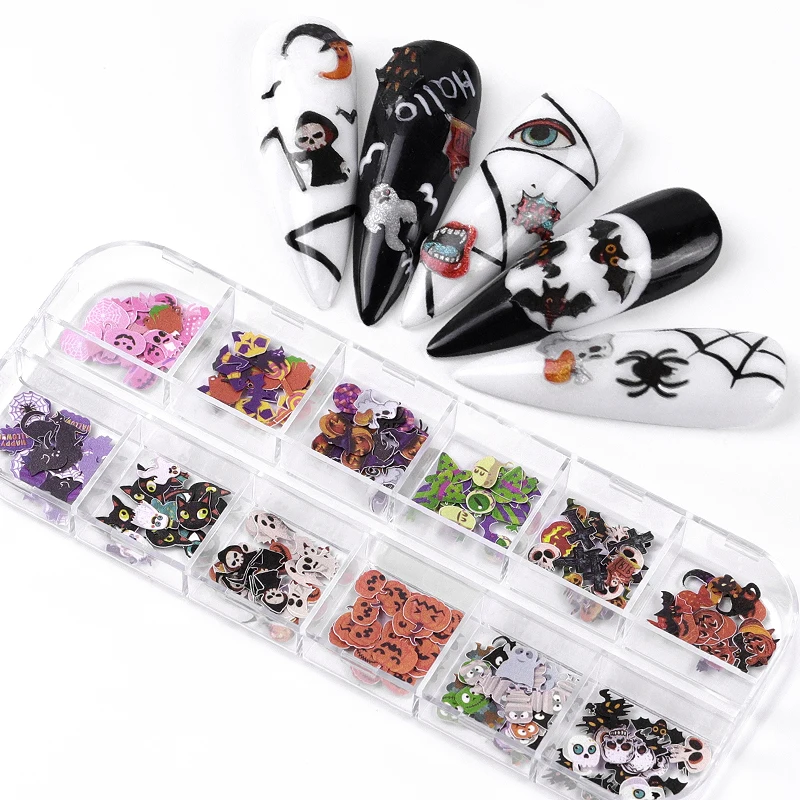 Butterfly Flower Halloween Mix Designs Nail Art Wood Pulp Slice Snowman Christmas Tree  Nail Art Sequins Flake Decoration T1652