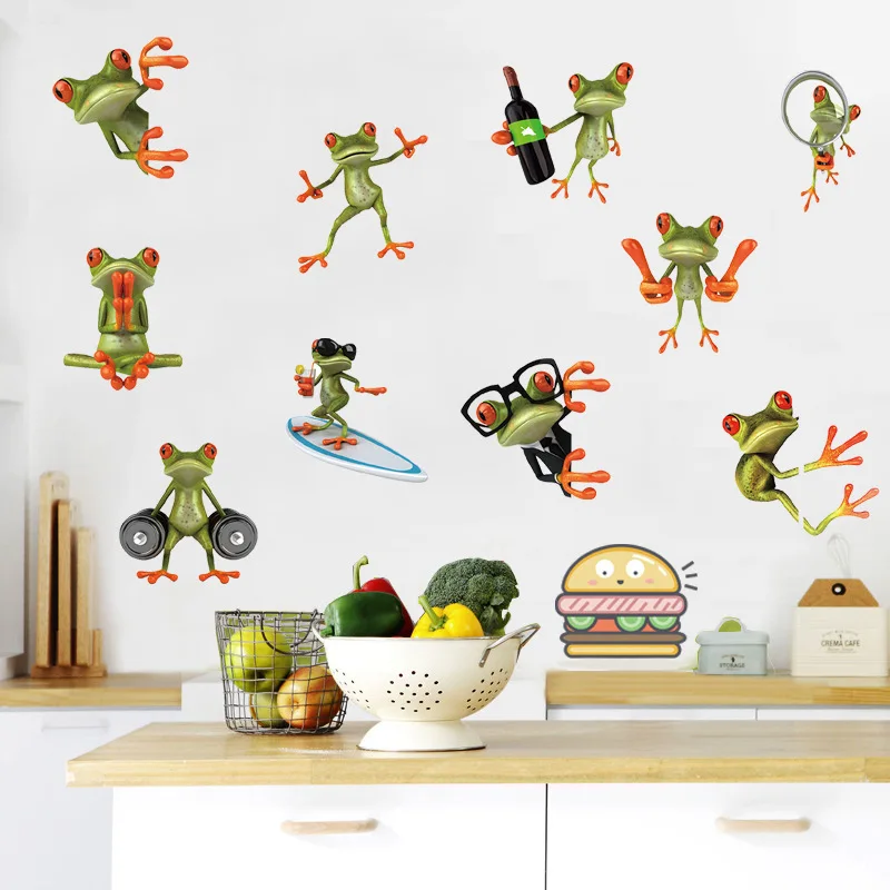 New 3D funny Frog toilet sticker creative green frog wall Stickers vinyl waterproof bathroom Toilet decals mural home decoration