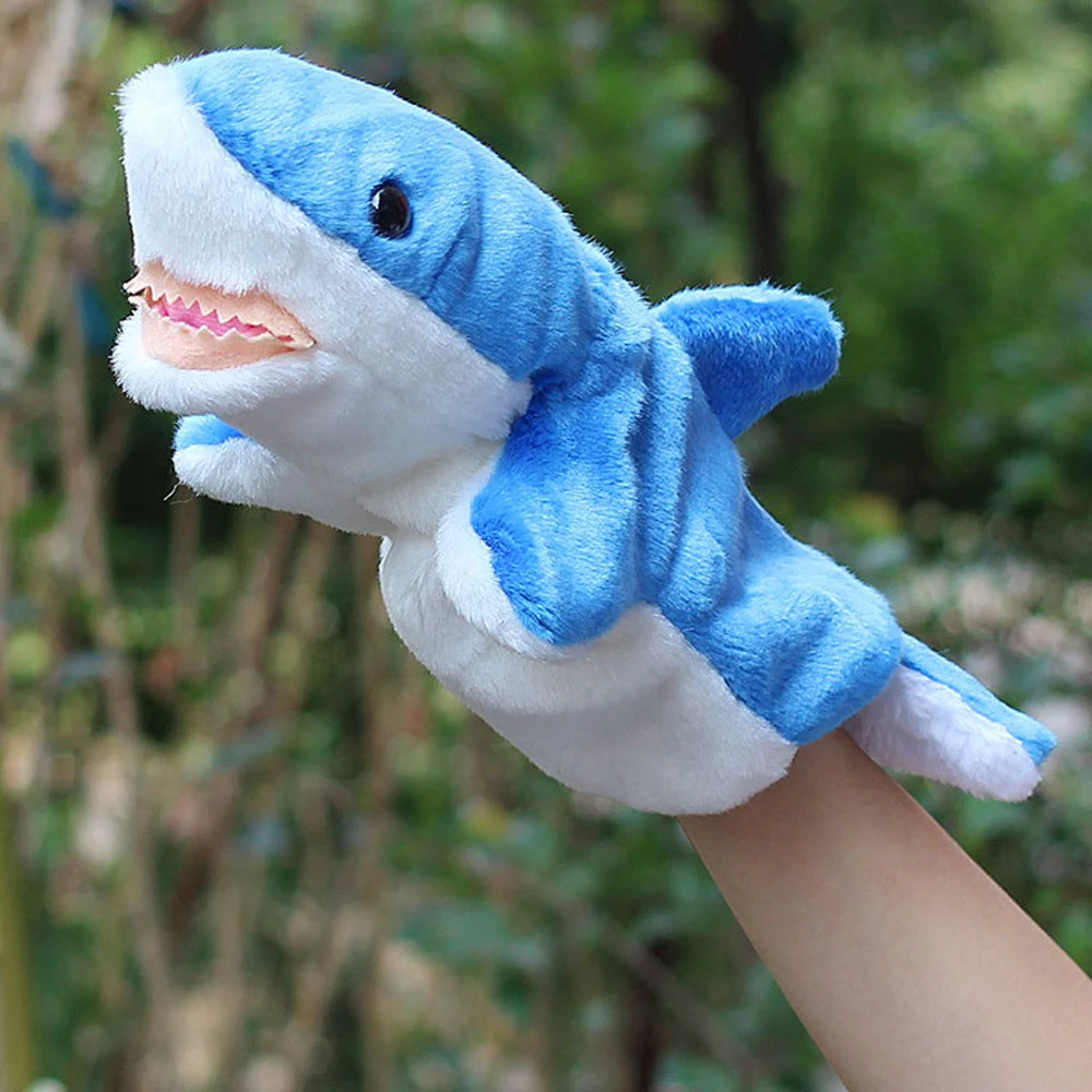 BOLAFYNIA – marionnettes à main pour enfants, jouets en peluche, requin gris et bleu