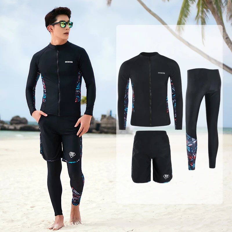 Maillot de bain à manches longues pour hommes et femmes, imprimé Rash Guard, fermeture éclair, maillots de bain, coussin de surf, pantalon long,