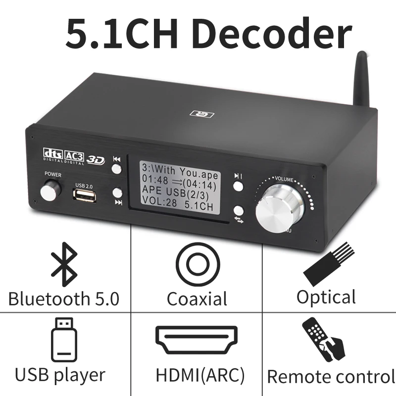 HD920 5.1CH Audio Decoder Bluetooth 5.0 Reciever DAC DTS AC3 Dolby Atmos 4K HDMI-compatible Converter SPDIF ARC PCUSB Sound Card