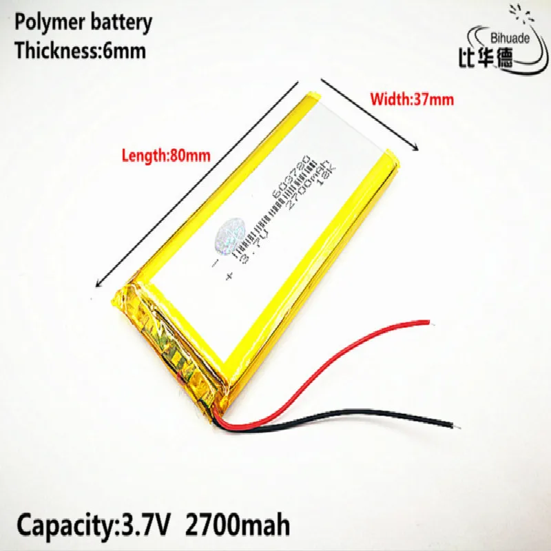 Liter energy battery Good Qulity 3.7V,2700mAH 603780 Polymer lithium ion / Li-ion battery for tablet pc BANK,GPS,mp3,mp4