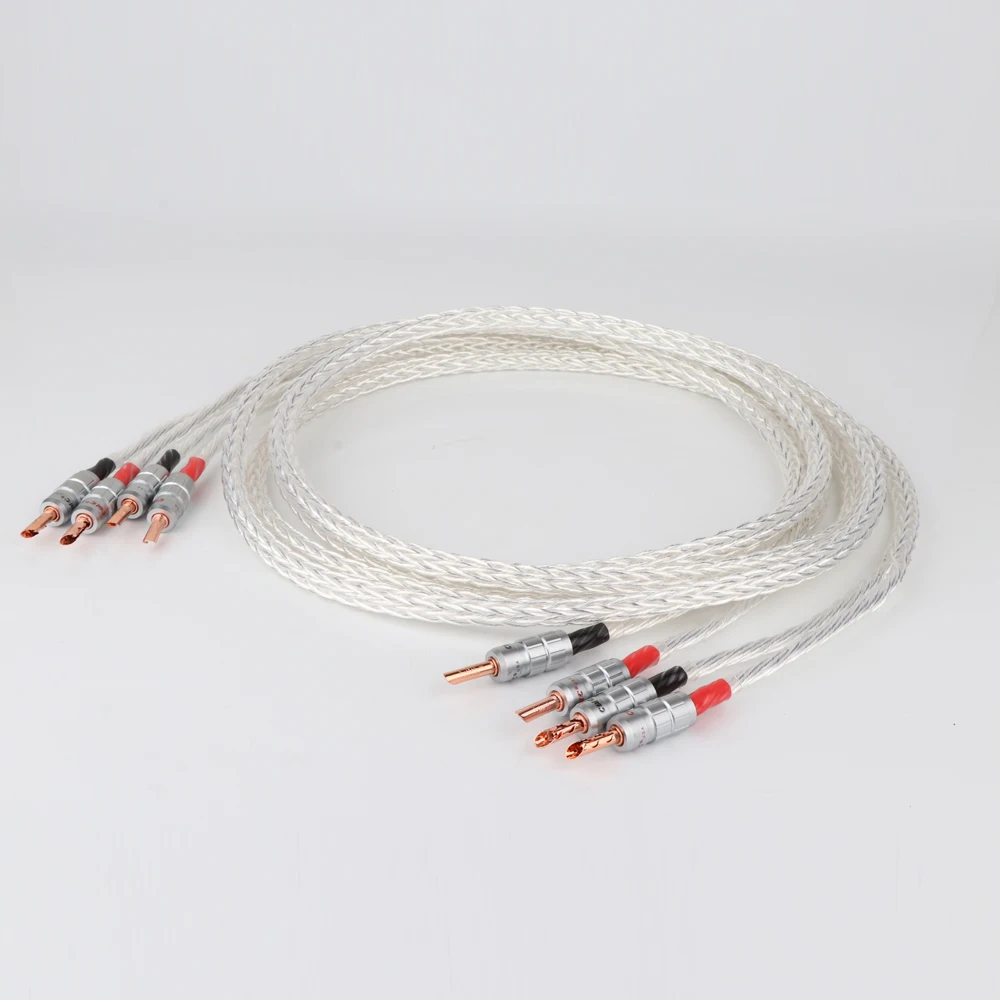 Pair 8AG 8N OCC Plated Speaker Cable Banana Plug Loudspeaker Cable  For HIFI Amplifier