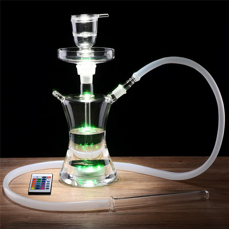 Russian Style Glass Shisha Big Vapor Hookah Box Chicha Narguile Smoking Water Pipe With LED Light Hose Bowl Hookah Accessories