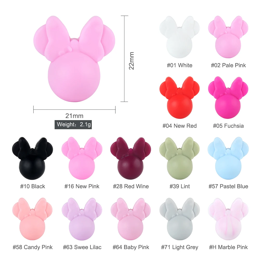 10pcs Baby Silicone Beads Cartoon Mouse DIY Pacifier Clips Chain Food Grade Silicone Baby Teethers Teething Mini Pearl Beads