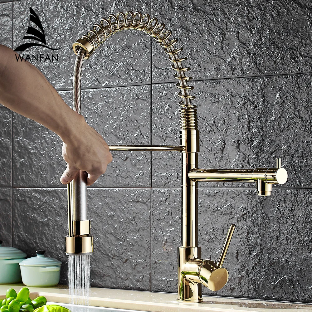 Kitchen Faucets Gold Torneira Para Cozinha Faucet for Kitchen Sink Single Pull Out Spring Spout Mixers Hot Cold Water Tap 866021