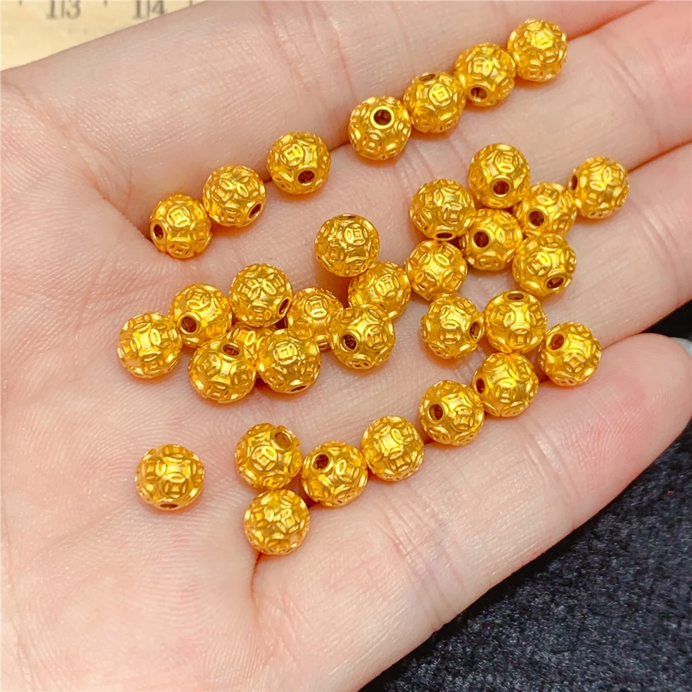 

Real 24K Yellow Gold Bead 3D Coin Ball Bead Lucky Money Transfer Loose Bead 6mm/8mm