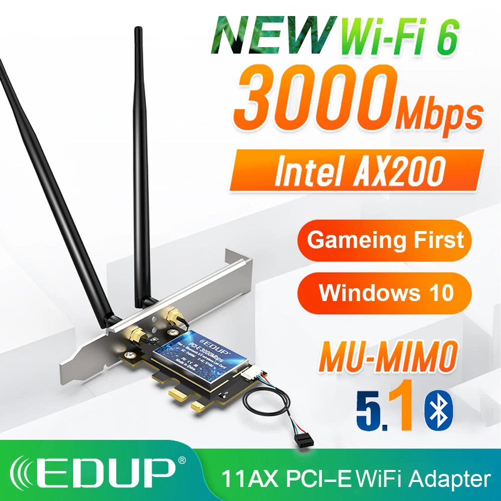 EDUP 3000Mbps WiFi 6 PCI-E Network Card 802.11ax/ac Dual band 2.4G/5GHz Wireless Intel AX 200 PCI Express WiFi Bluetooth Adapter